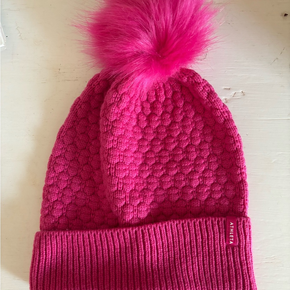 Athleta Pink Knit Pom-Pom Hat